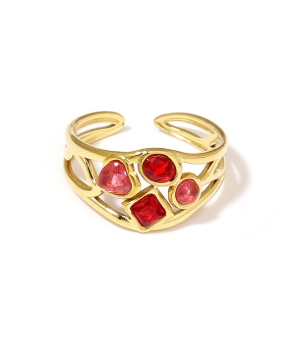 Anillo dorado con circonitas y formas geométricas
