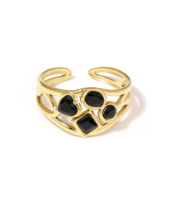 Anillo dorado con circonitas y formas geométricas