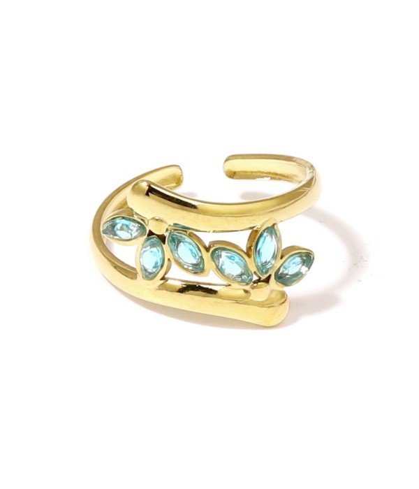 Anillo dorado de hojas con circonitas