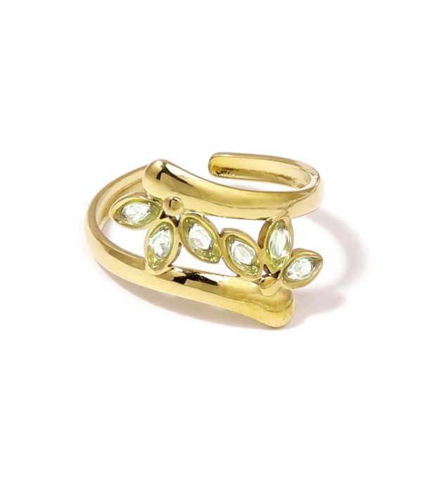 Anillo dorado de hojas con circonitas