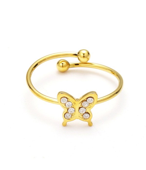 Anillo abierto de mariposa con circonitas