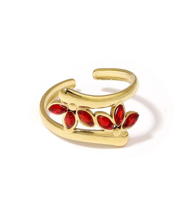 Anillo dorado de hojas con circonitas