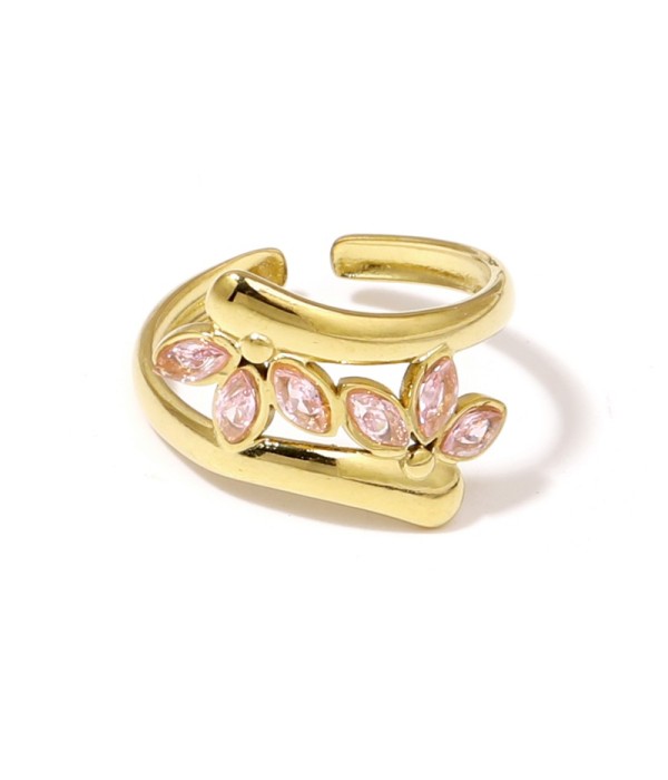 Anillo dorado de hojas con circonitas