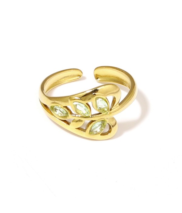 Anillo dorado de hoja con circonitas