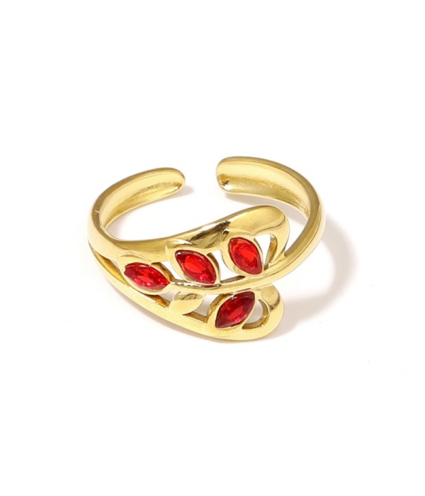 Anillo dorado de hoja con circonitas