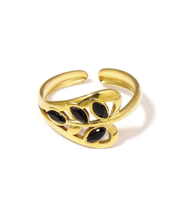 Anillo dorado de hoja con circonitas