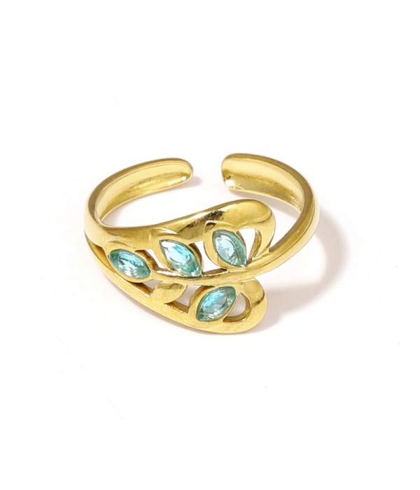 Anillo dorado de hoja con circonitas