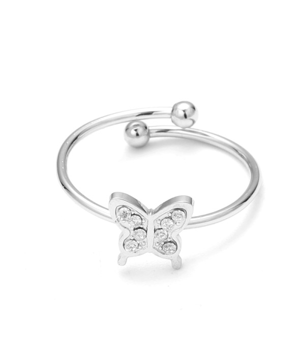 Anillo abierto de mariposa con circonitas