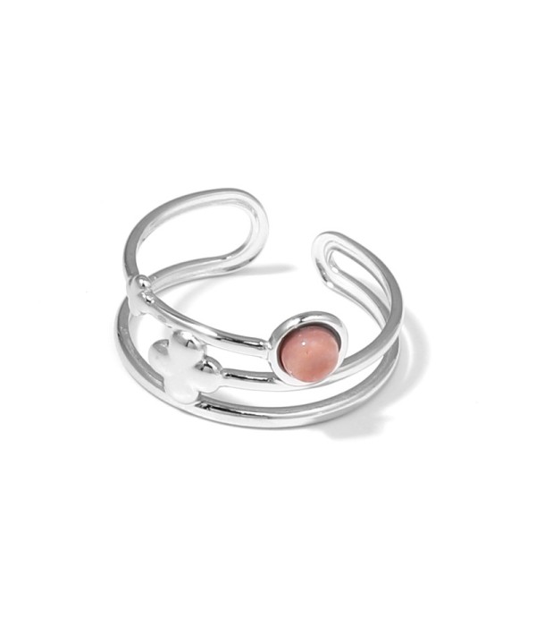 Anillo plateado con trébol de cuatro hojas y piedra