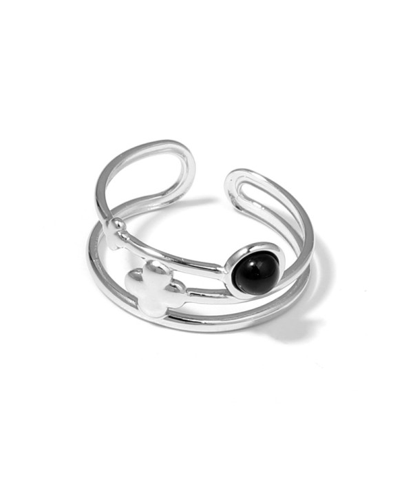 Anillo plateado con trébol de cuatro hojas y...