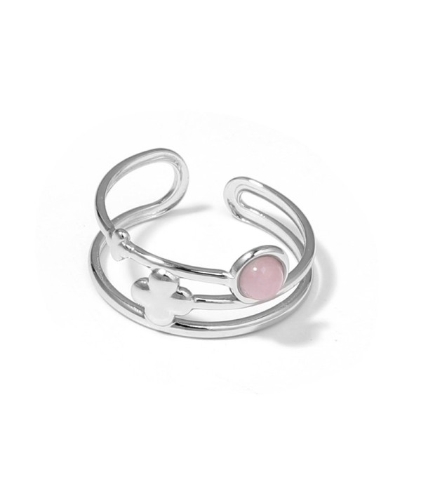Anillo plateado con trébol de cuatro hojas y piedra