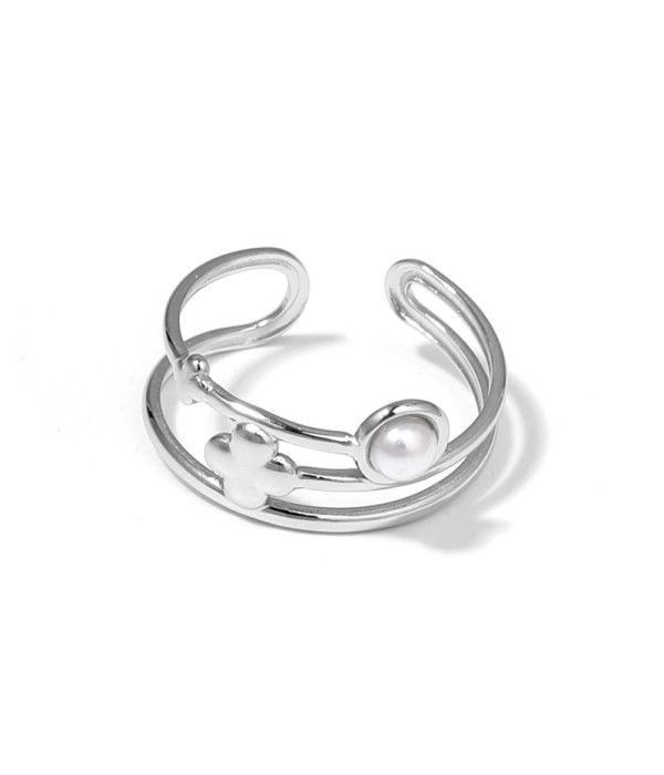 Anillo plateado con trébol de cuatro hojas y piedra 2