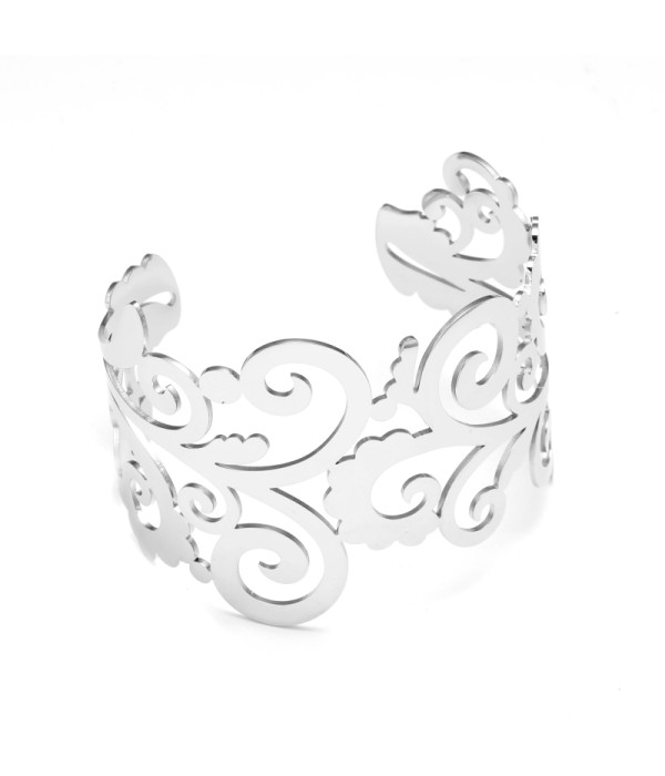 Brazalete ancho plateado de padrón floral