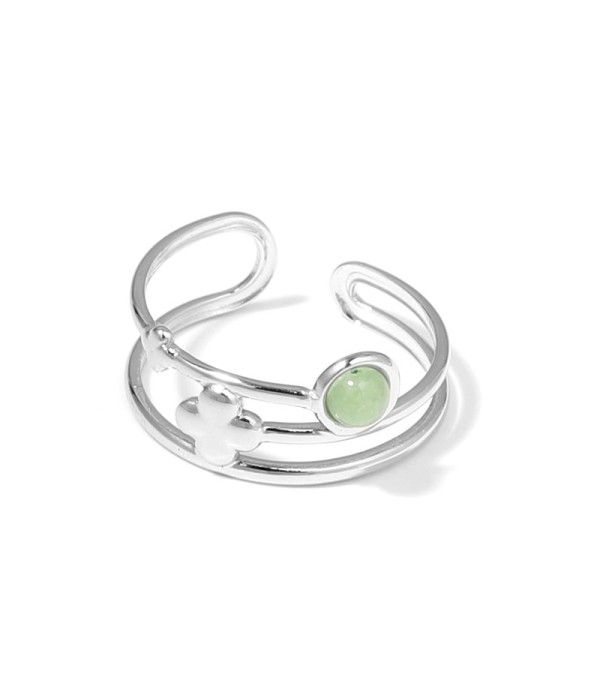 Anillo plateado con trébol de cuatro hojas y...