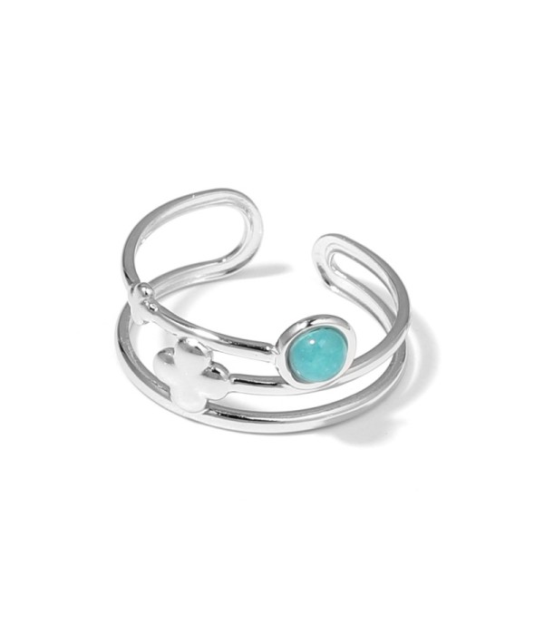 Anillo plateado con trébol de cuatro hojas y...