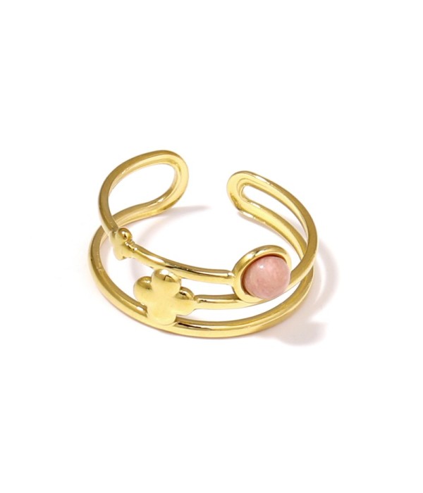 Anillo dorado con trébol de cuatro hojas y piedra