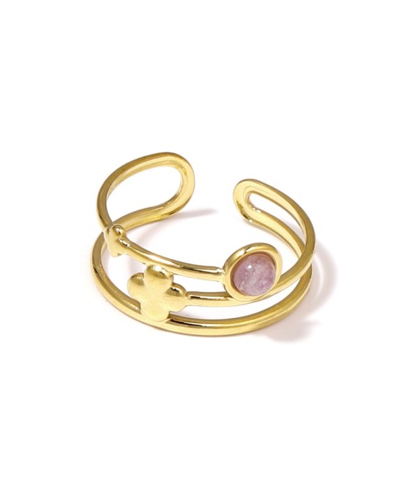Anillo dorado con trébol de cuatro hojas y piedra