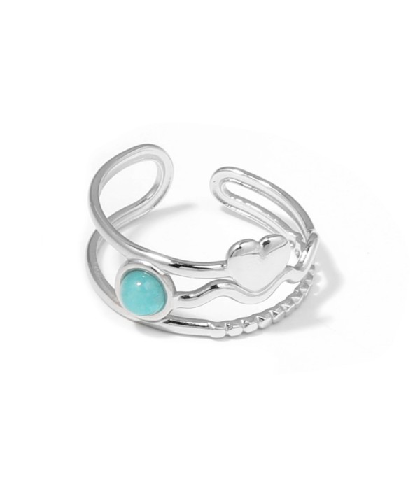 Anillo plateado con corazón y piedra