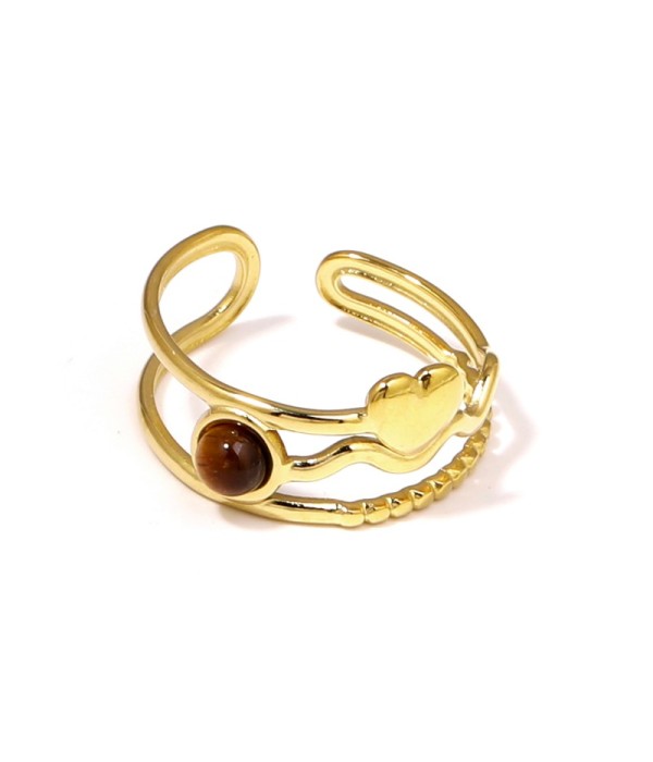 Anillo dorado con corazón y piedra