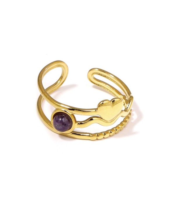 Anillo dorado con corazón y piedra