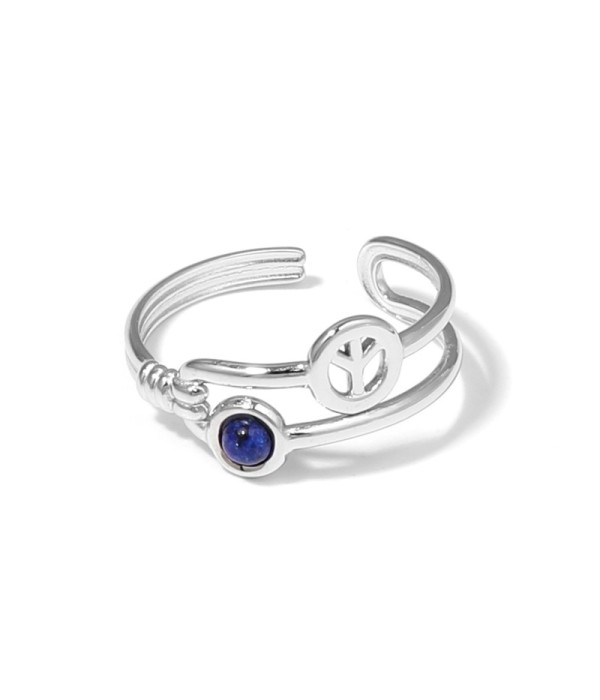 Anillo plateado con símbolo de la paz y piedra