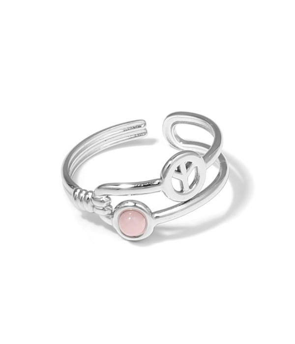 Anillo plateado con símbolo de la paz y piedra