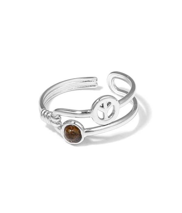 Anillo plateado con símbolo de la paz y piedra