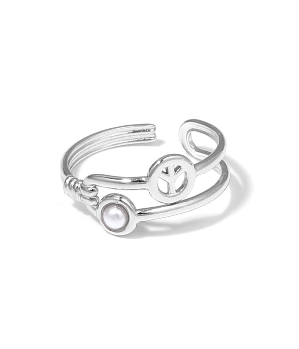 Anillo plateado con símbolo de la paz y piedra