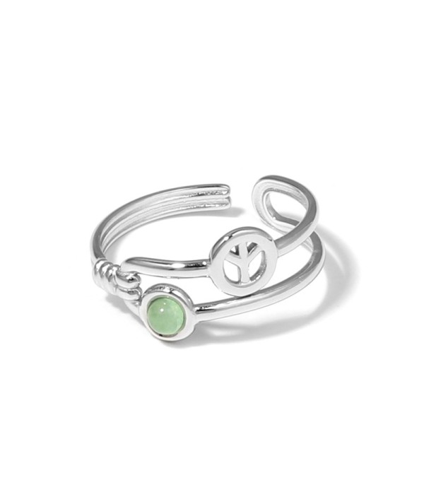 Anillo plateado con símbolo de la paz y piedra