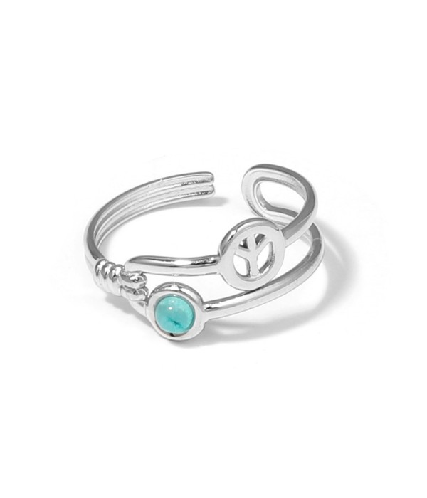 Anillo plateado con símbolo de la paz y piedra