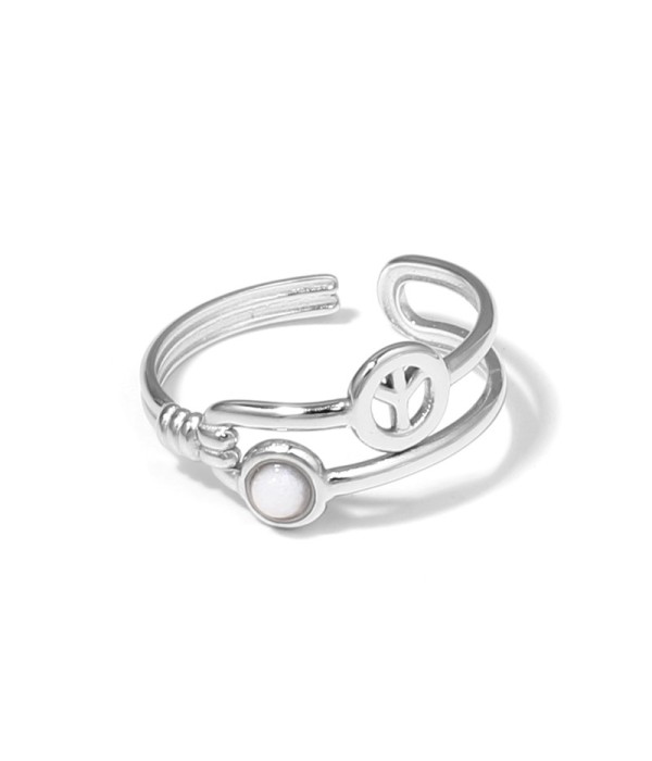 Anillo plateado con símbolo de la paz y piedra