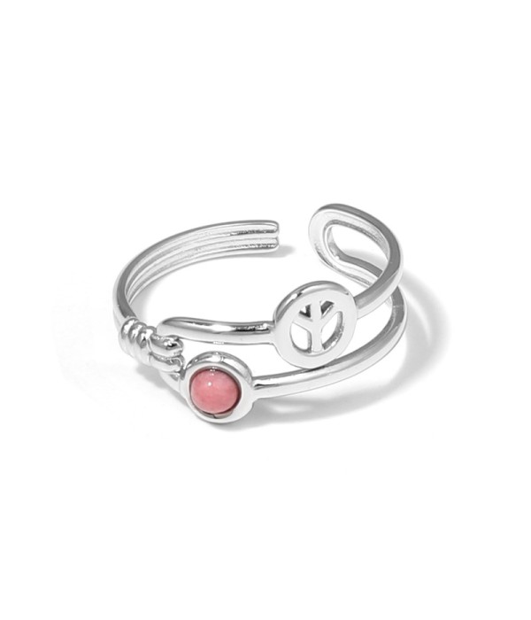 Anillo plateado con símbolo de la paz y piedra 2
