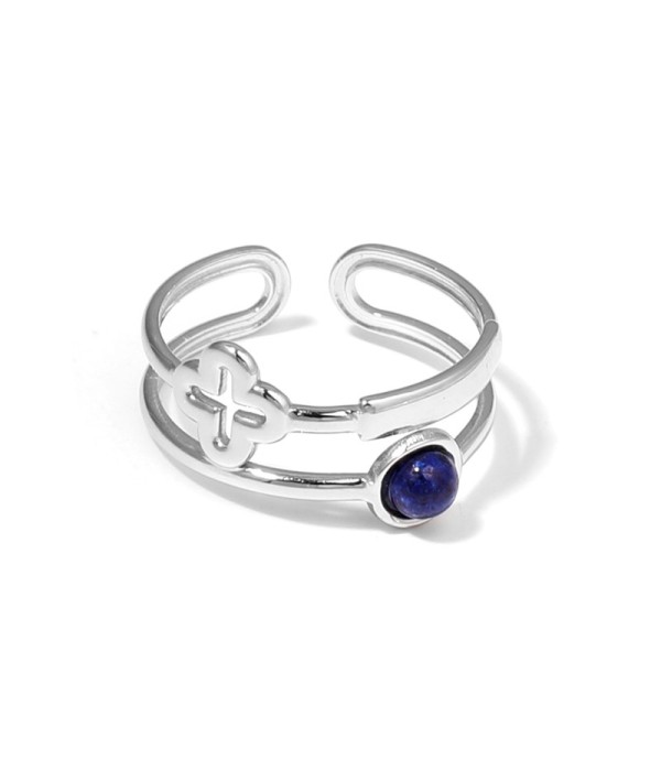 Anillo plateado con trébol de cuatro hojas calado y piedra