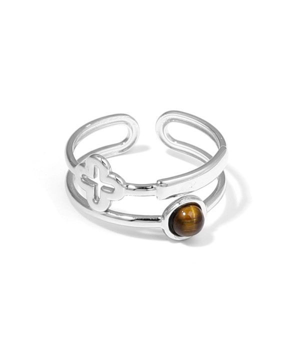 Anillo plateado con trébol de cuatro hojas calado y piedra 2
