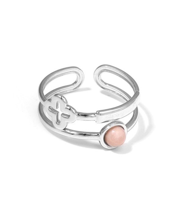 Anillo plateado con trébol de cuatro hojas calado y piedra