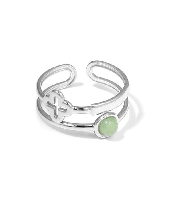 Anillo plateado con trébol de cuatro hojas calado y piedra