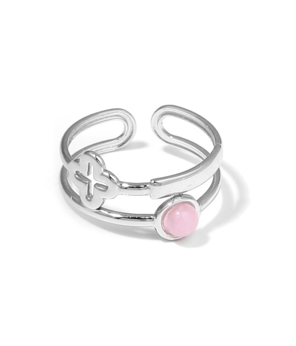 Anillo plateado con trébol de cuatro hojas calado y piedra