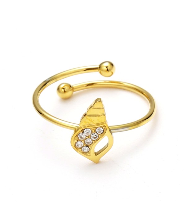 Anillo abierto de concha con circonitas