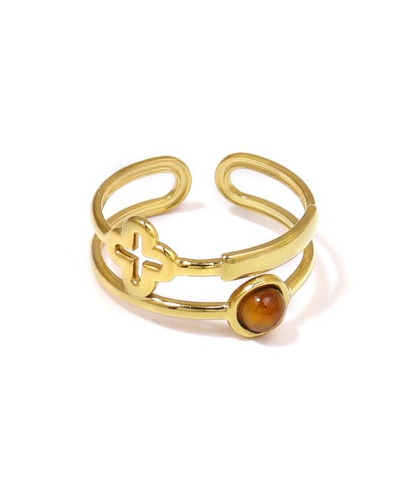 Anillo dorado con trébol de cuatro hojas calado...