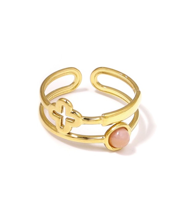 Anillo dorado con trébol de cuatro hojas calado...