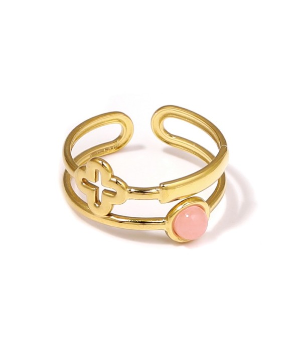 Anillo dorado con trébol de cuatro hojas calado...