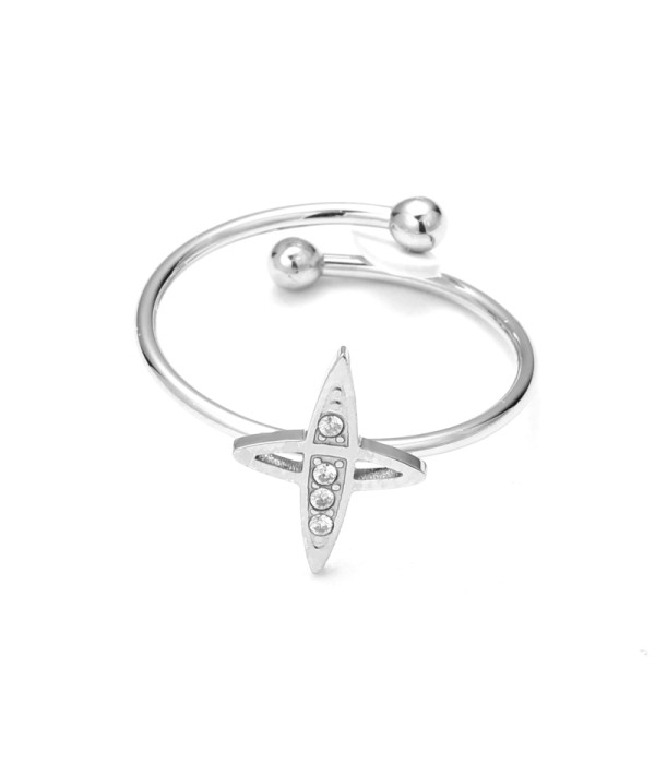 Anillo abierto de estrella de cruz con circonitas