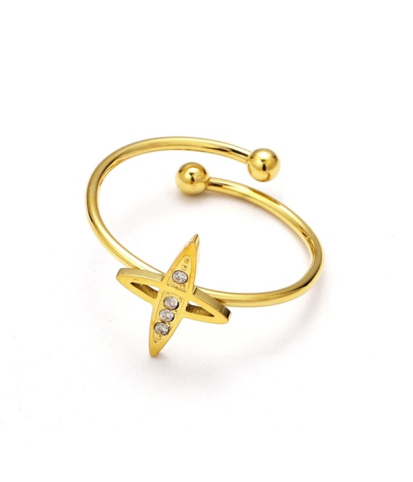 Anillo abierto de estrella de cruz con circonitas