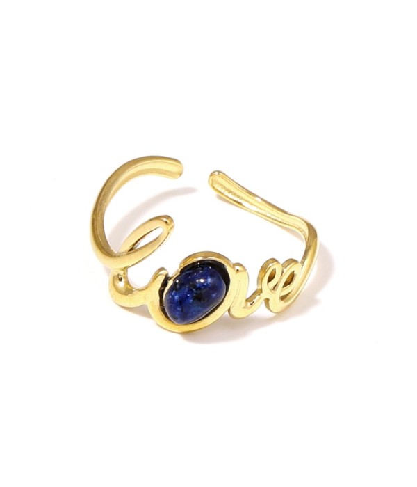 Anillo dorado con la palabra Love y piedra
