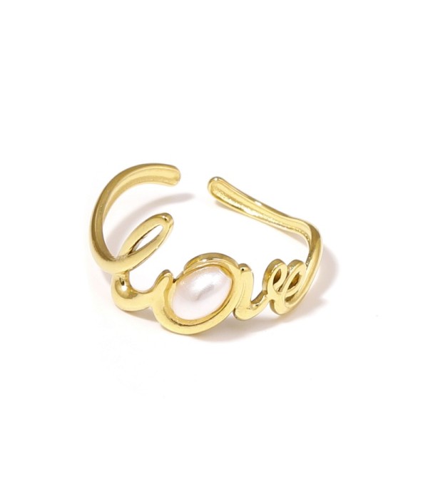 Anillo dorado con la palabra Love y piedra