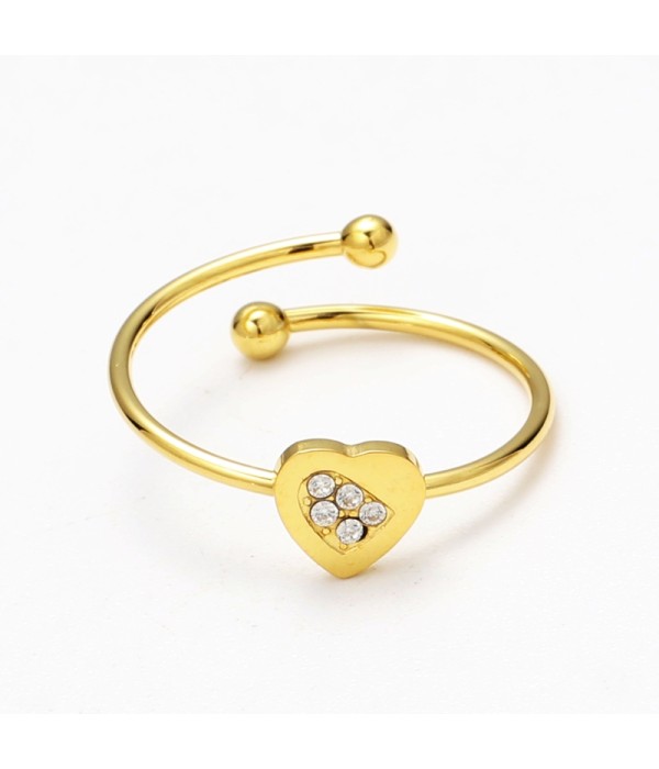 Anillo abierto de corazón con circonitas