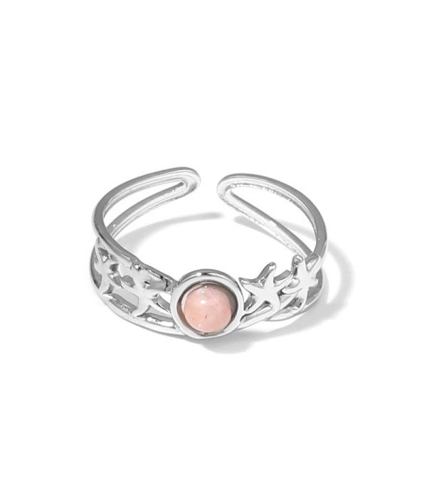 Anillo plateado con estrellas de mar y piedra