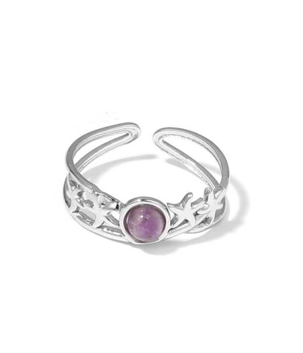 Anillo plateado con estrellas de mar y piedra