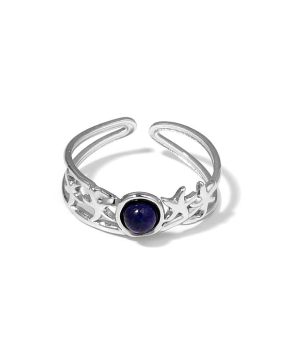 Anillo plateado con estrellas de mar y piedra