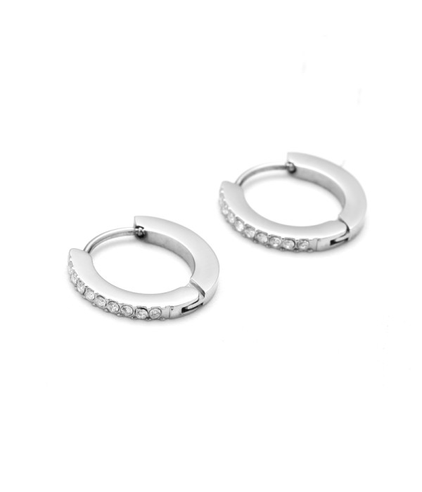 Pendientes de aro plateados con circonitas